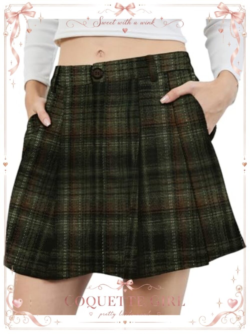Pleated Plaid Mini Skirt High Waist A-Line with Pockets